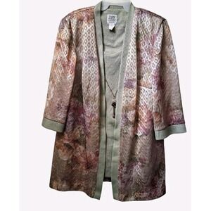 R&M Richards Women's Floral Print Kimono Jacket With Attached Necklace
